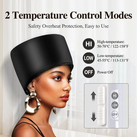 aopow Heated Electric Thermal Steamer Cap in use on curly hair