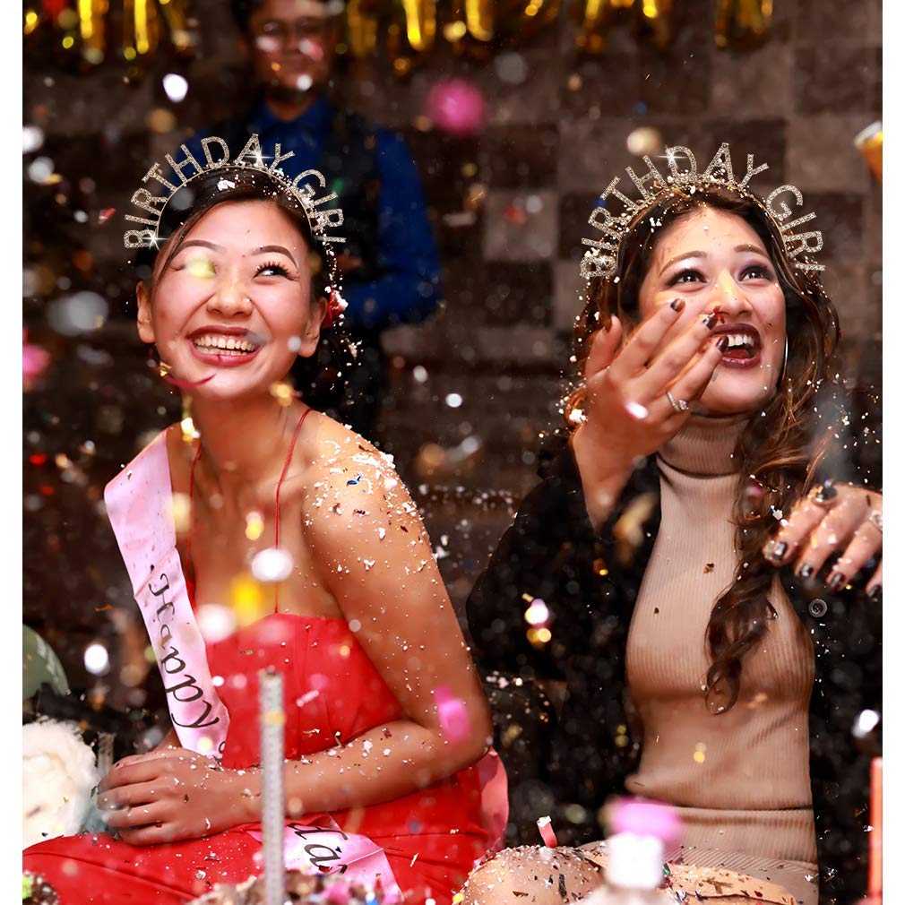 AOPRIE Birthday Girl Headband Tiara worn by a woman at a birthday party