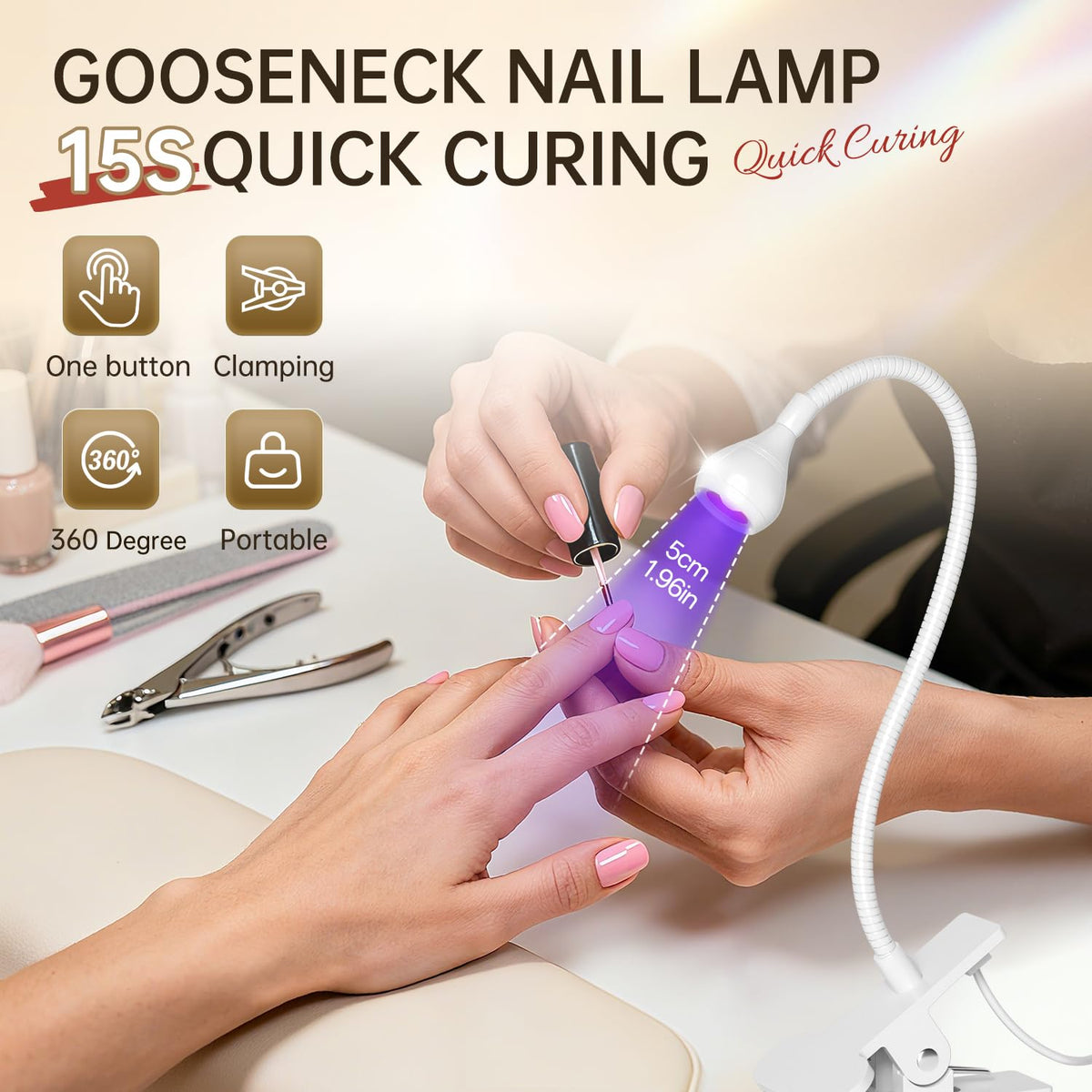 AORAEM LED Nail Lamp side view showing adjustable neck