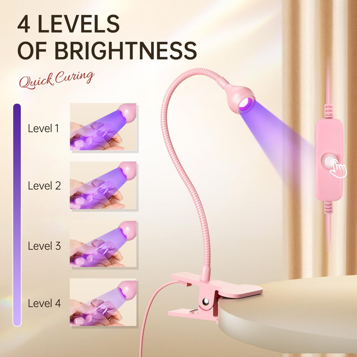 AORAEM LED Nail Lamp side view showing clip attachment