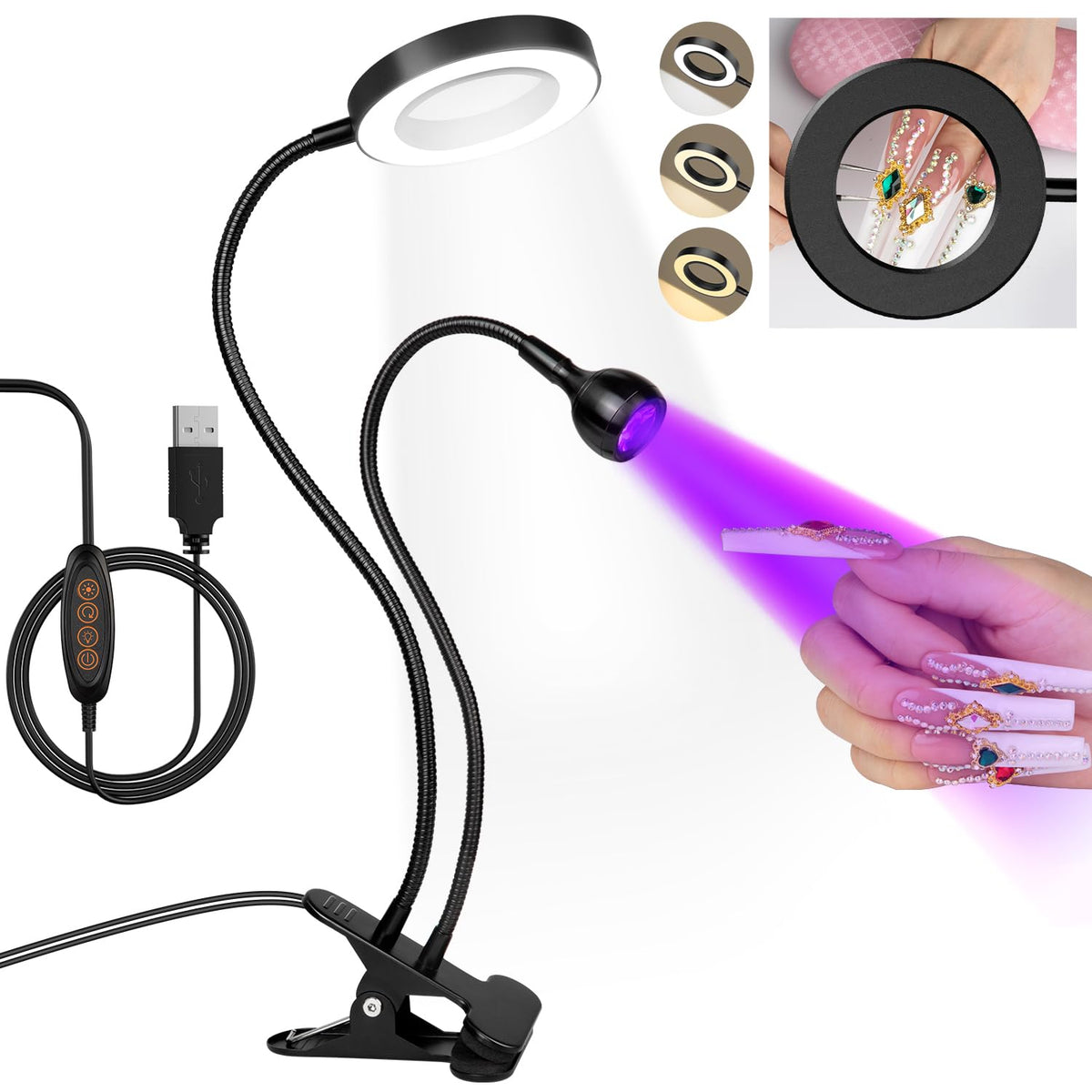 AORAEM LED UV Nail Lamp front view with double-head design
