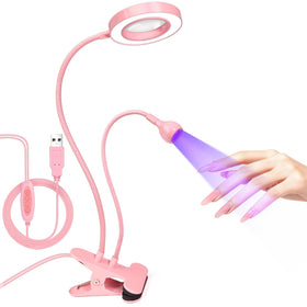 AORAEM LED UV Nail Lamp pink model front view with 6X magnifier