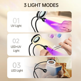 AORAEM LED UV Nail Lamp with 6X magnifier in use