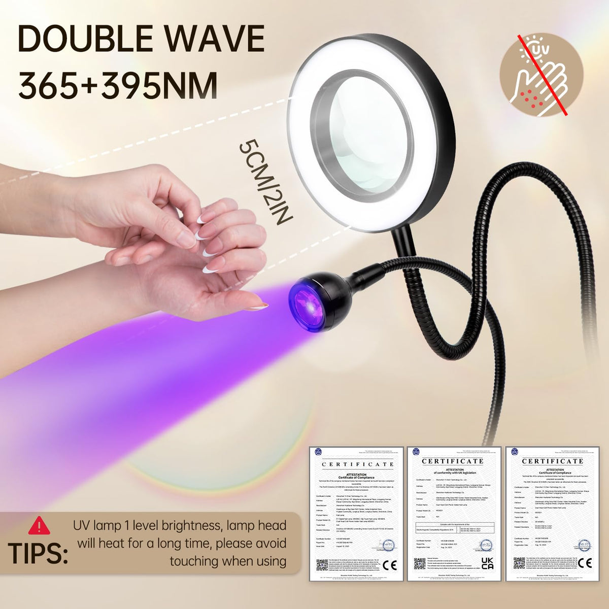 AORAEM LED UV Nail Lamp with purple UV light on