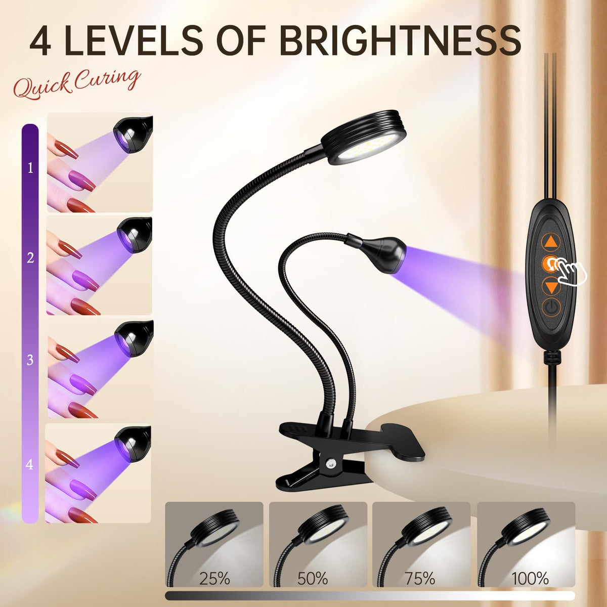 AORAEM UV LED Nail Lamp with adjustable brightness settings