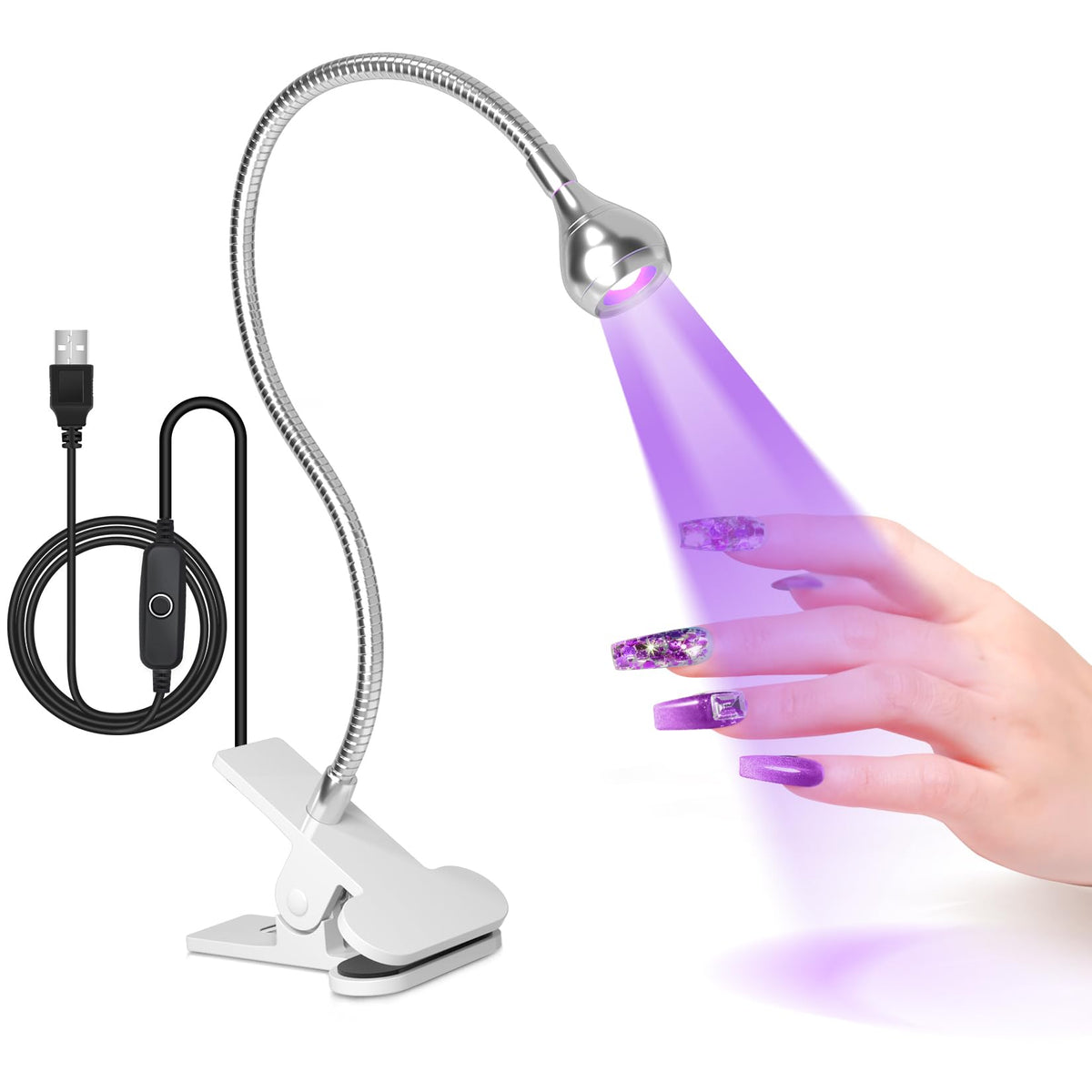 AORAEM UV Nail Lamp front view with flexible gooseneck