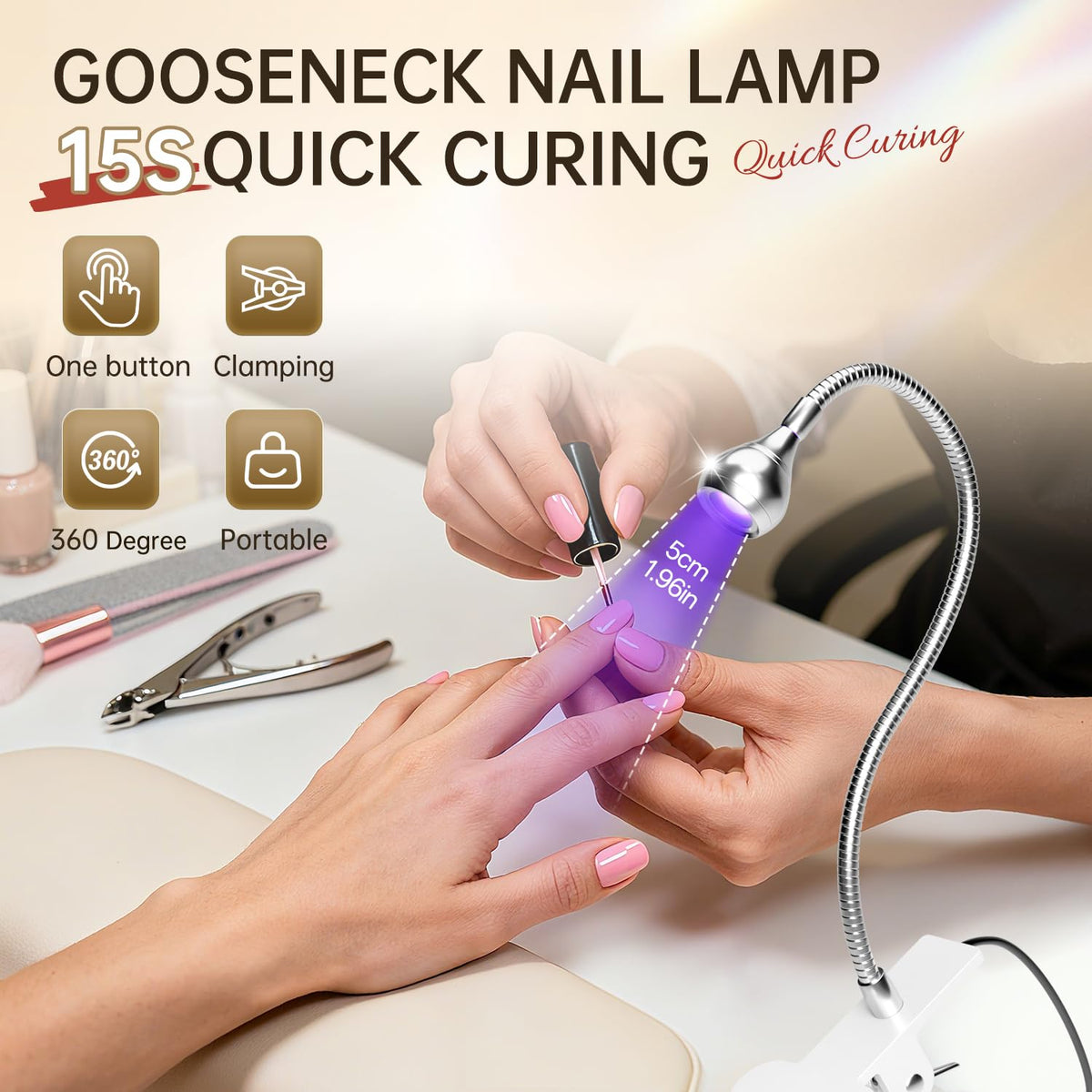 AORAEM UV Nail Lamp side view showing USB powered connection