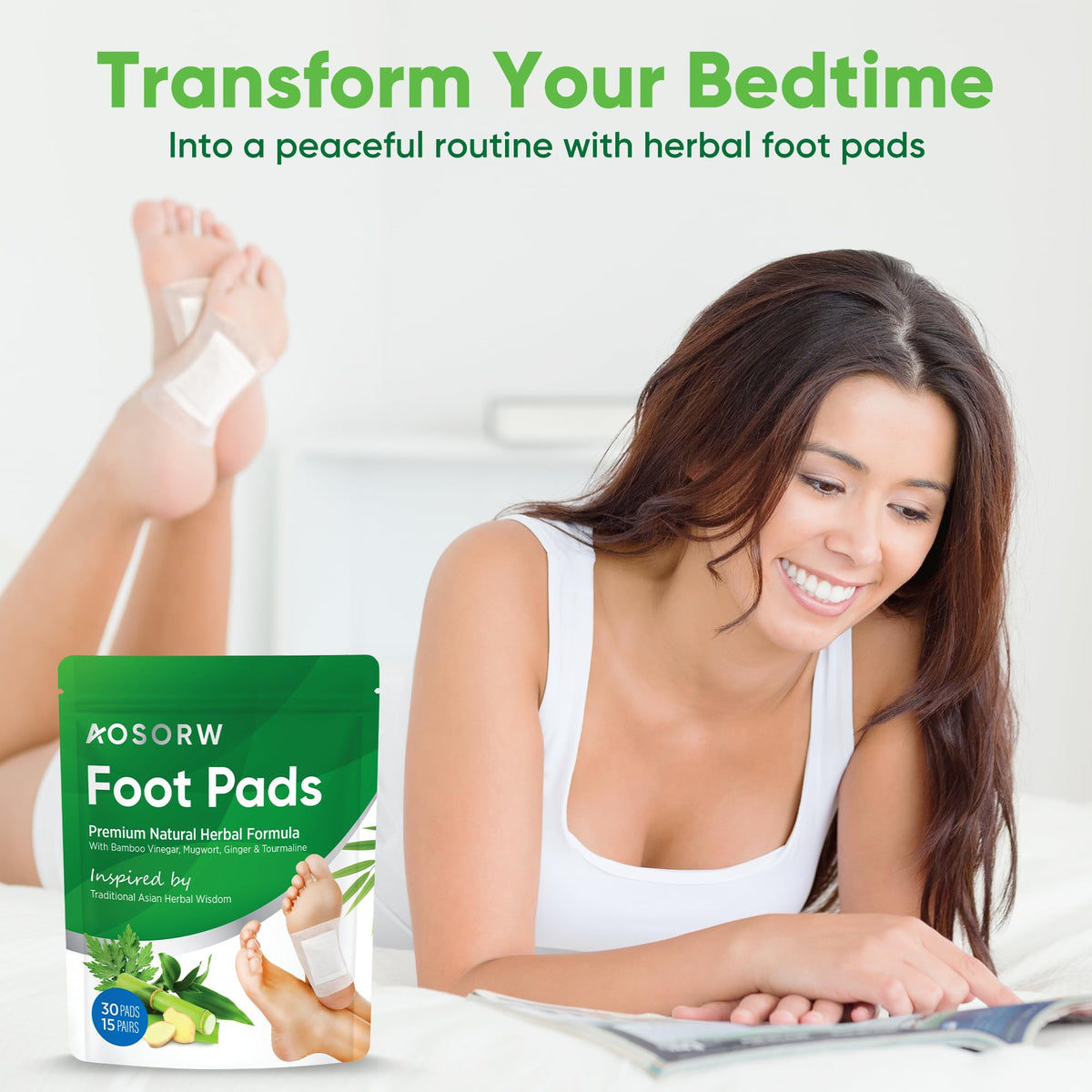 AOSORW foot pads laid out with herbal ingredients