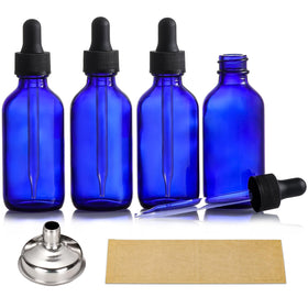 AOZITA 4 pack dark blue glass dropper bottles front view