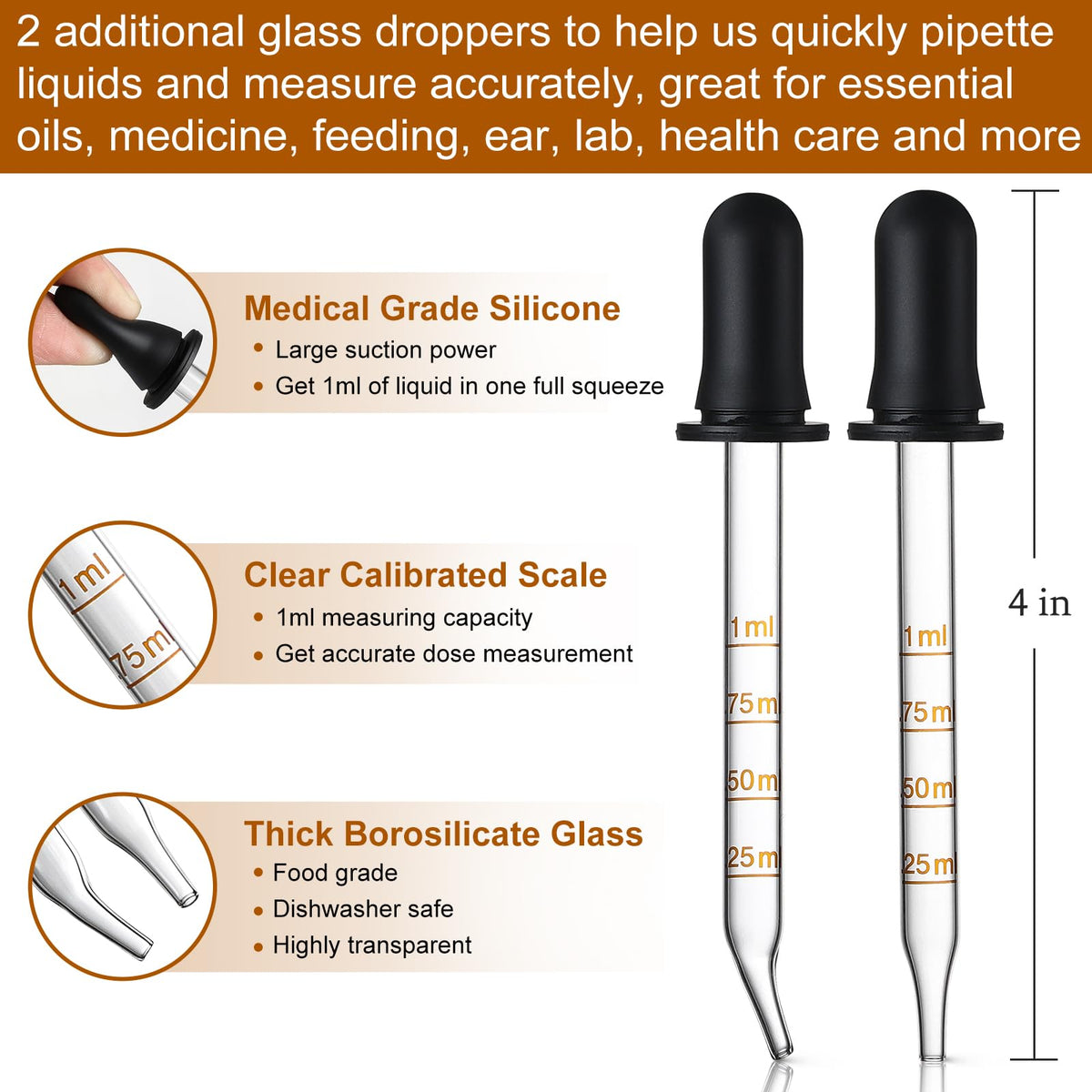 AOZITA amber glass dropper bottle with funnel and labels