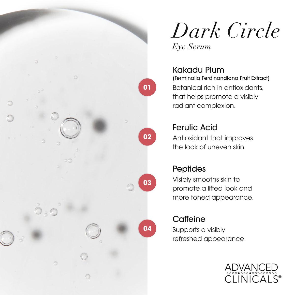 Application of Advanced Clinicals Dark Circle Caffeine Under Eye Serum on skin