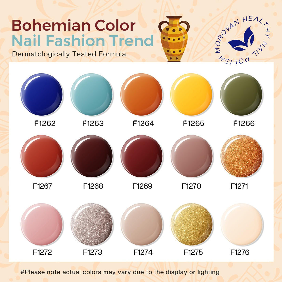 Application of beige nail polish from Morovan set
