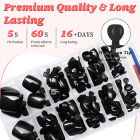 Application of black acrylic toenails on feet
