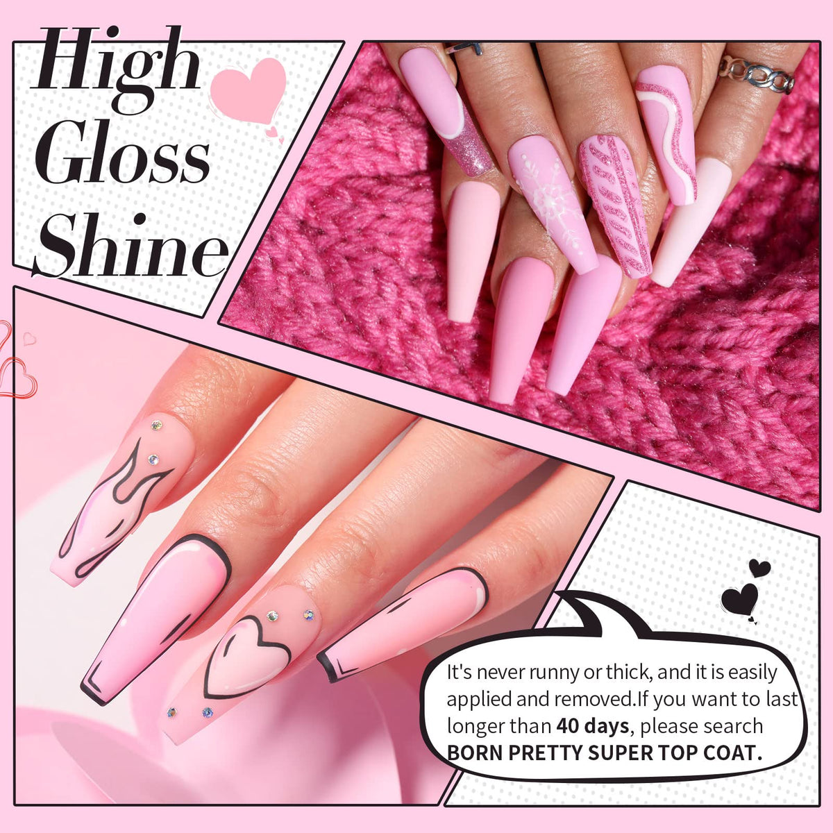Application of Born Pretty pink gel nail polish on nails