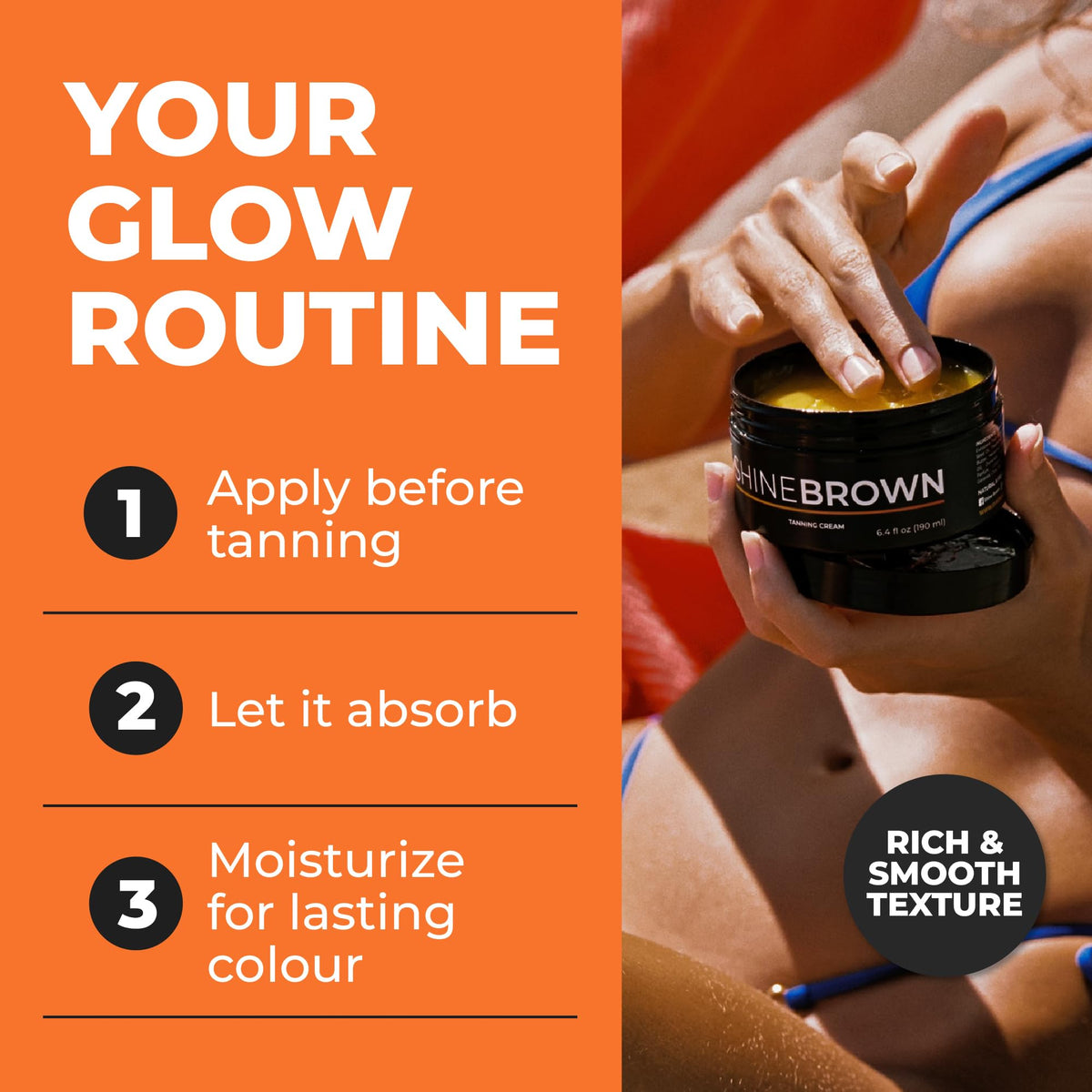 Application of BYROKKO Shine Brown Tanning Accelerator Lotion on skin