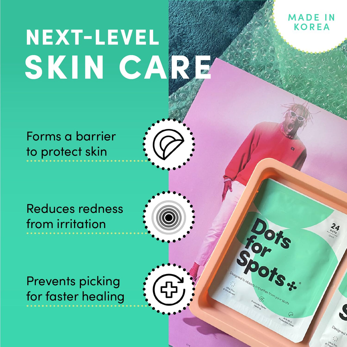 Application of Dots for Spots Acne Pimple Patch on a blemish