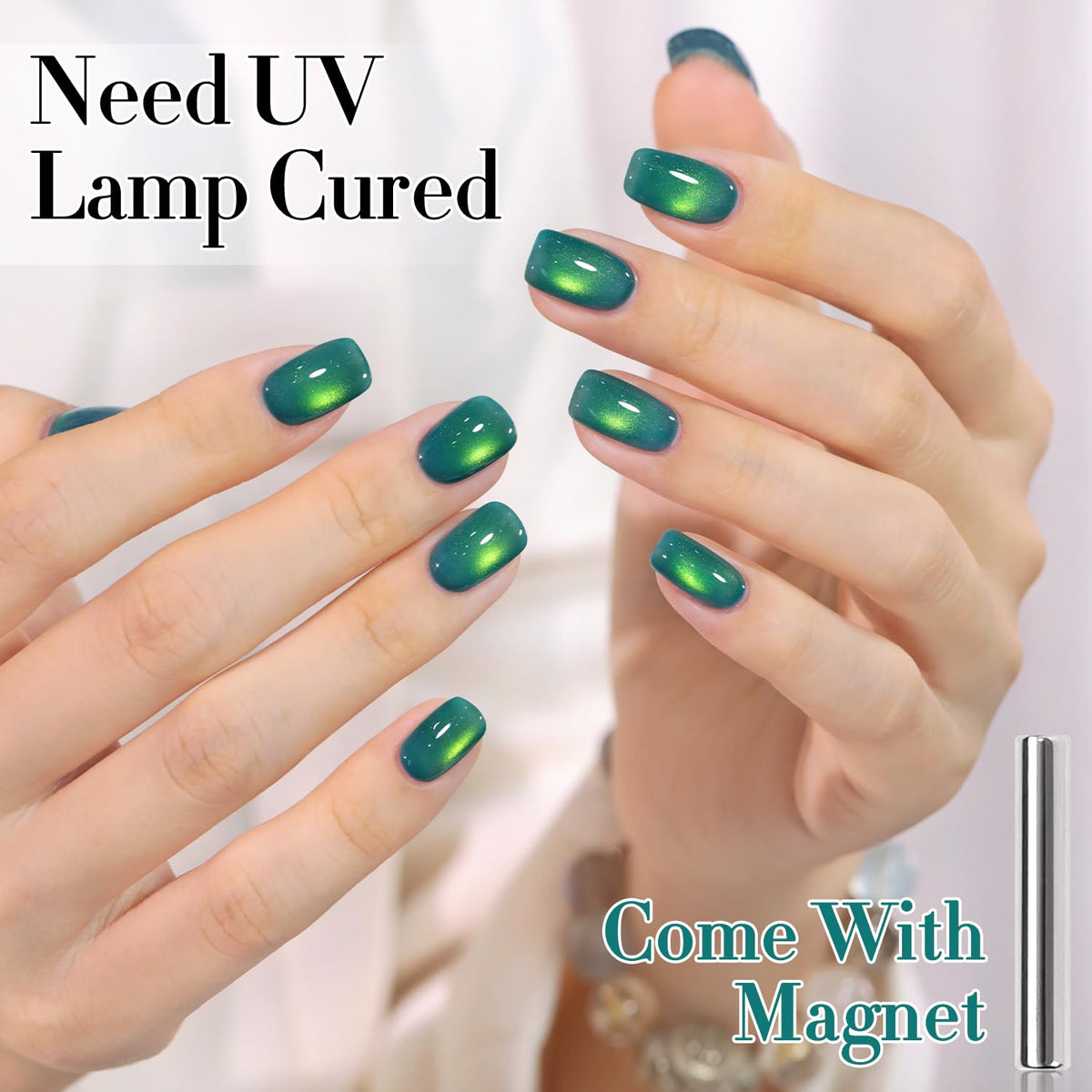 Application of Double Rhythm Cat Eye Gel Polish Mint Blue on nails