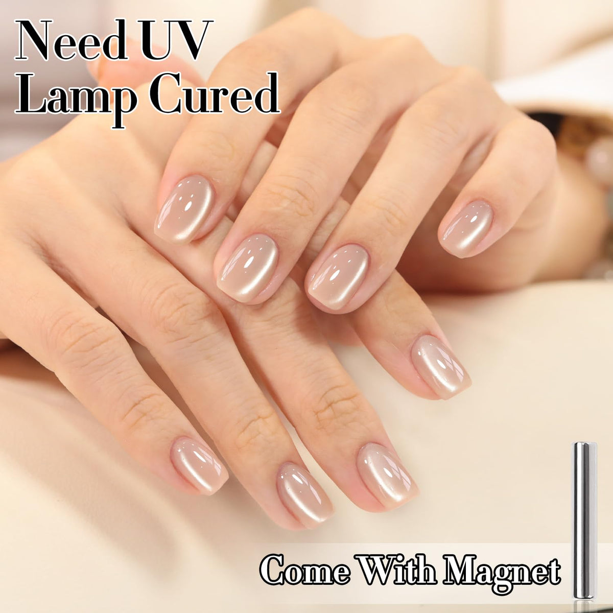 Application of Double Rhythm Cat Eye Gel Polish under UV lamp