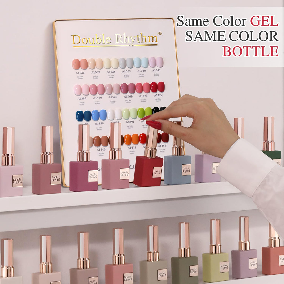 Application of Double Rhythm gel polish on nails with LED lamp