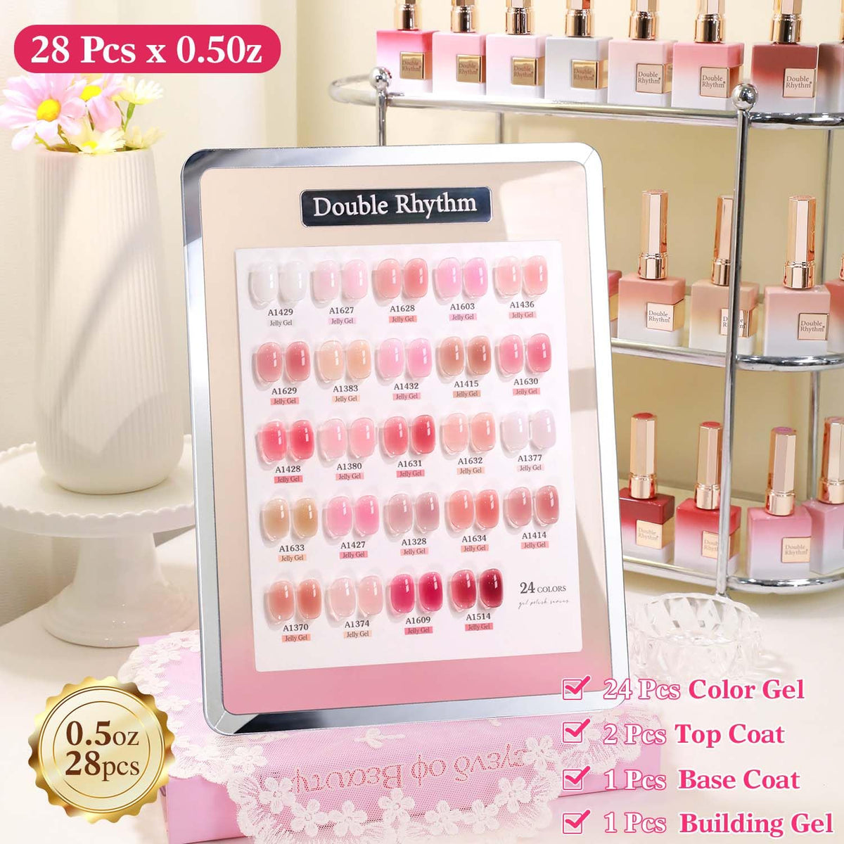 Application of Double Rhythm gel polish on nails with UV lamp