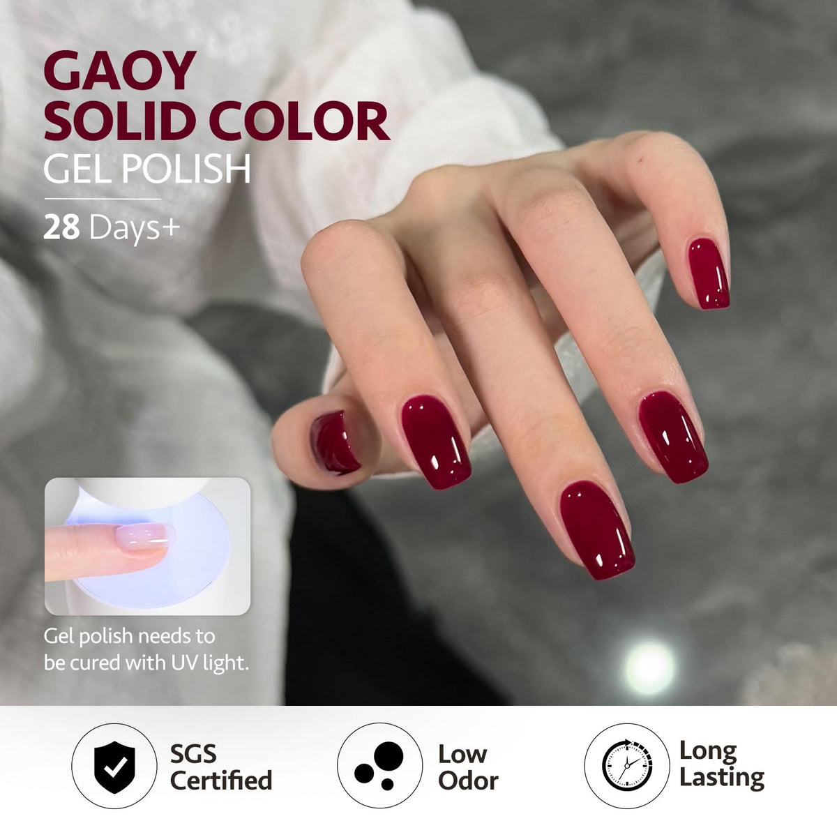 Application of GAOY gel nail polish with UV lamp