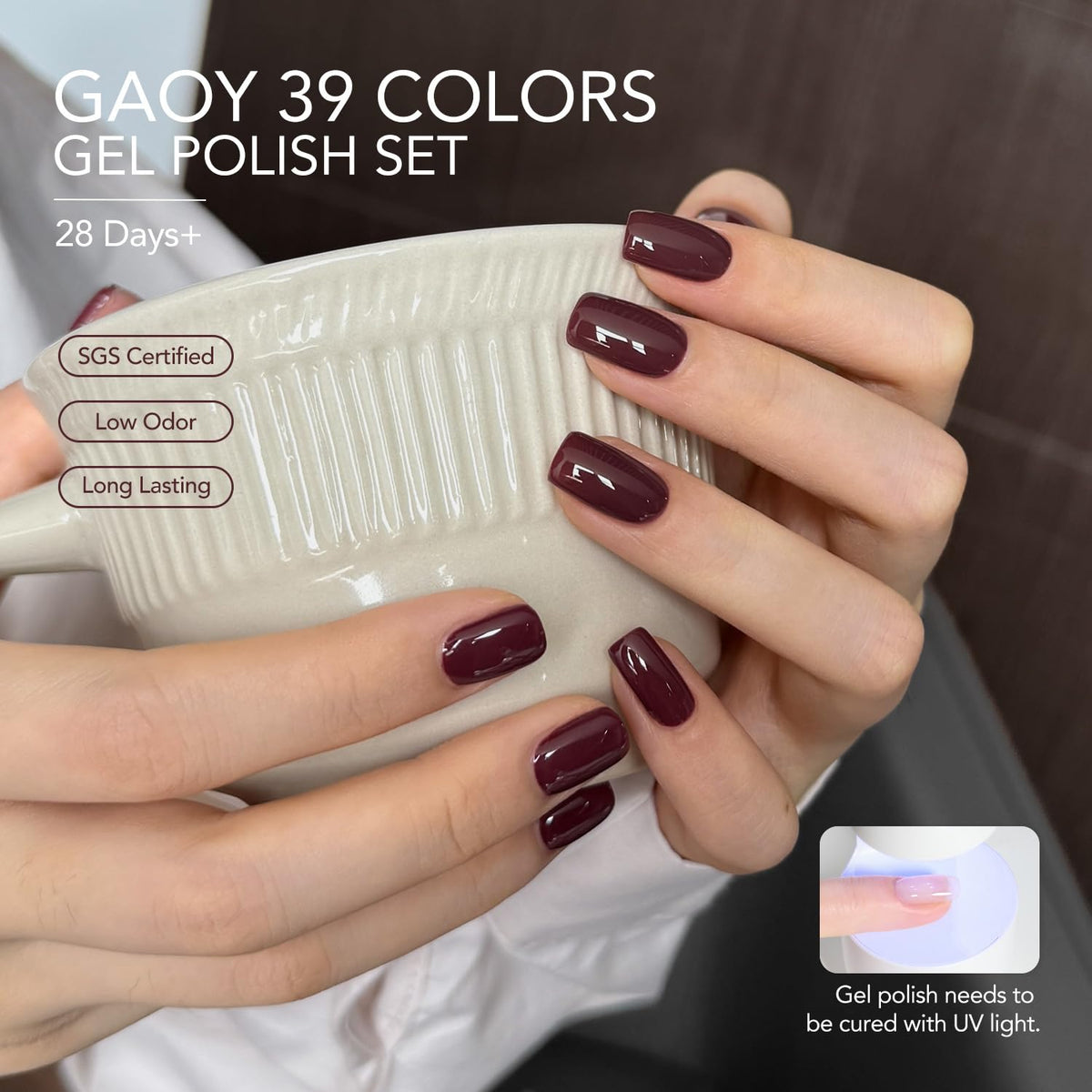 Application of GAOY gel polish with UV light
