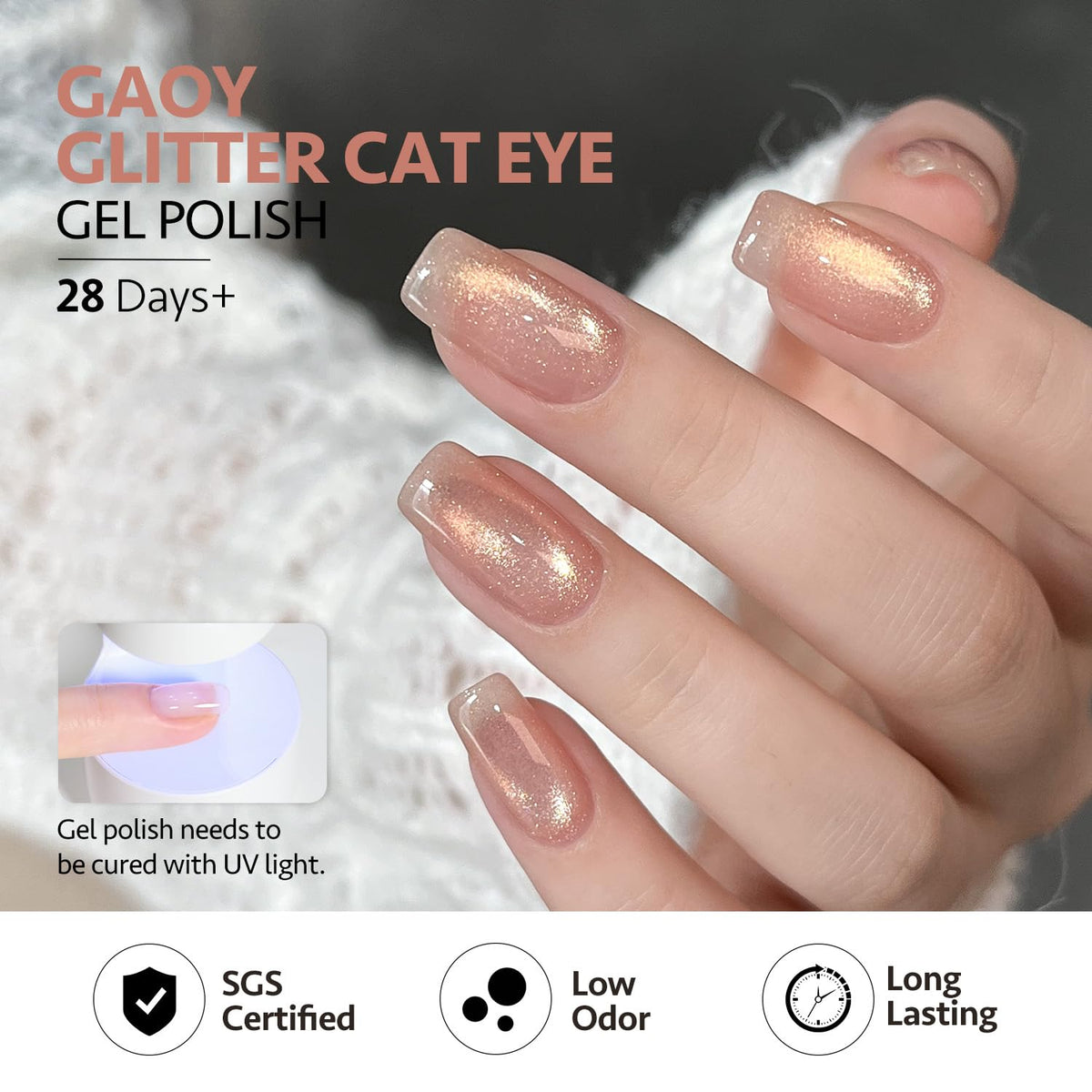 Application of GAOY Glitter Cat Eye Gel Nail Polish with magnet