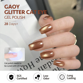 Application of GAOY Glitter Cat Eye Gel Polish on nails