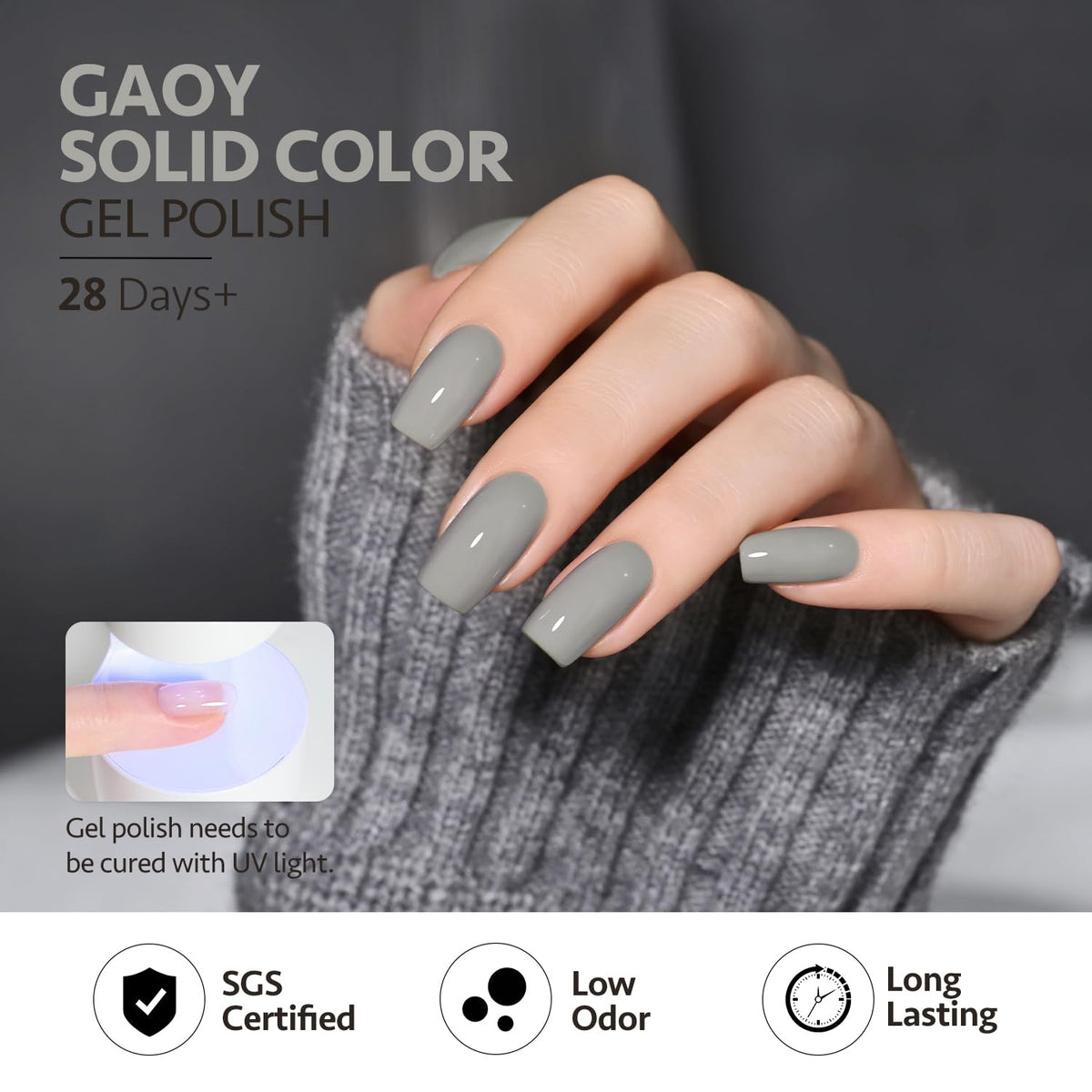 Application of GAOY Grey Nude Gel Nail Polish with UV light