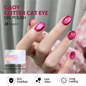 Application of GAOY Pink Cat Eye Gel Nail Polish on nails