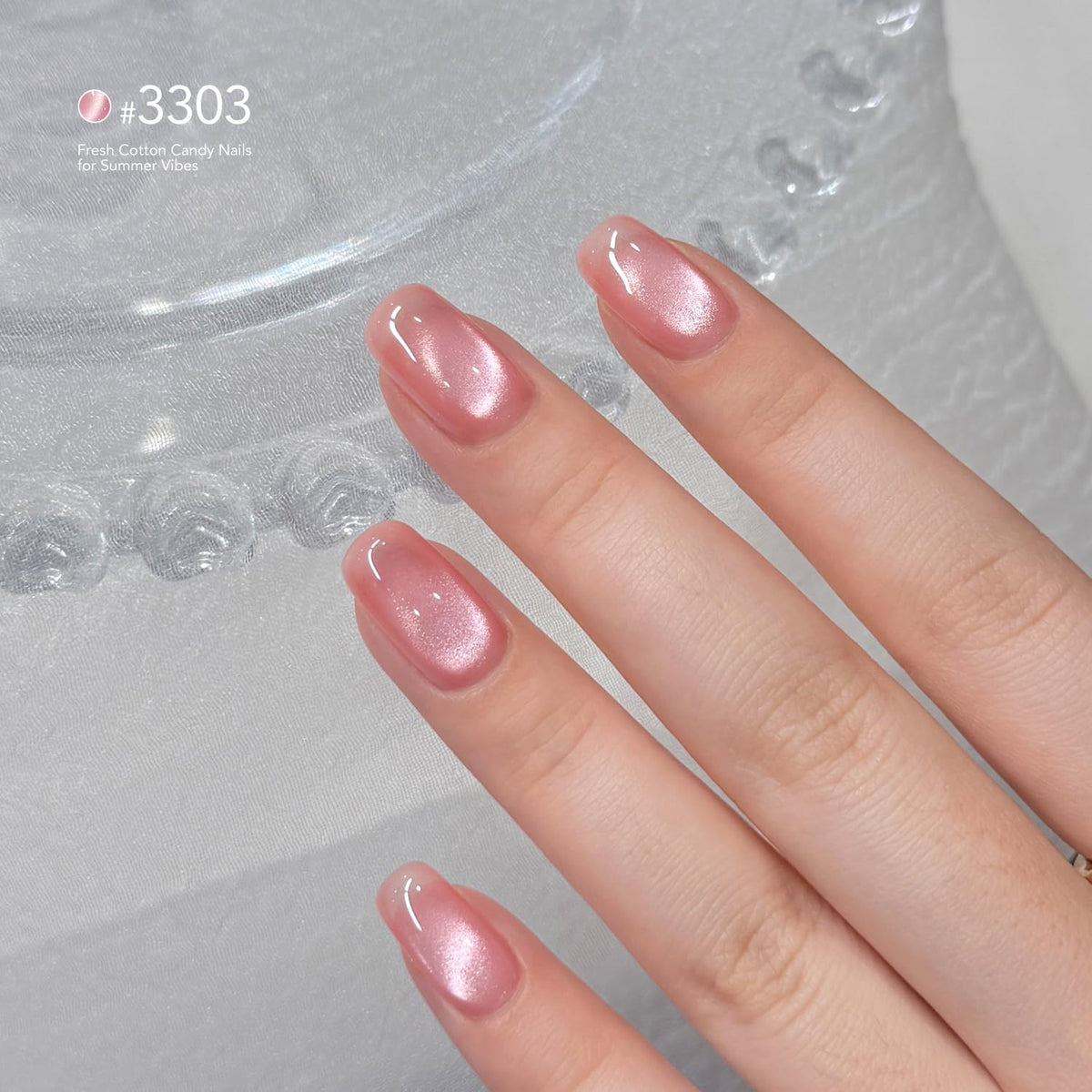 Application of GAOY Pink Glassy Cat Eye Gel Nail Polish