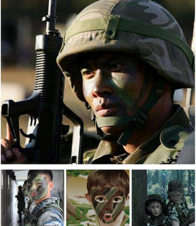 Application of Go Ho Camo Face Paint on face