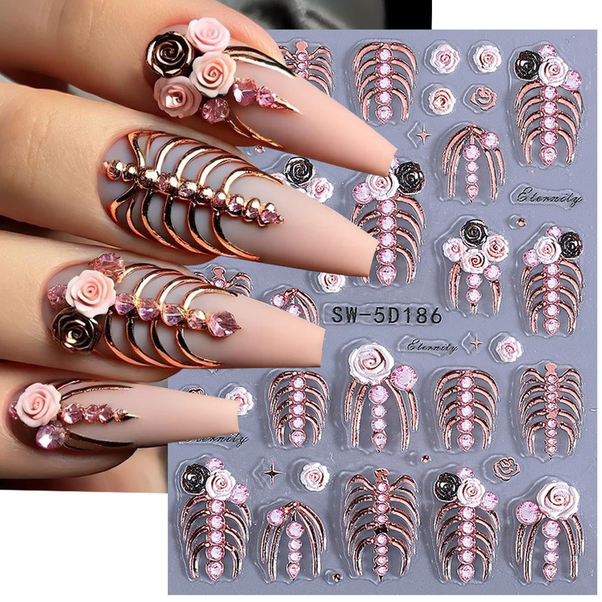 Application of Gothic nail stickers on nails