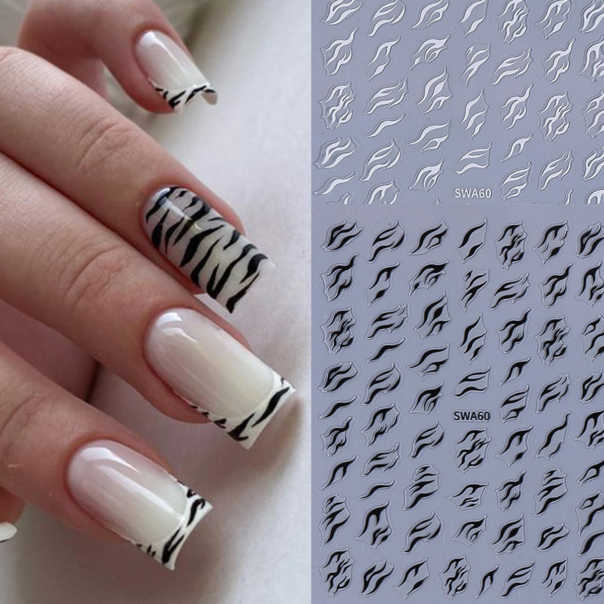 Application of leopard print nail art stickers on nails