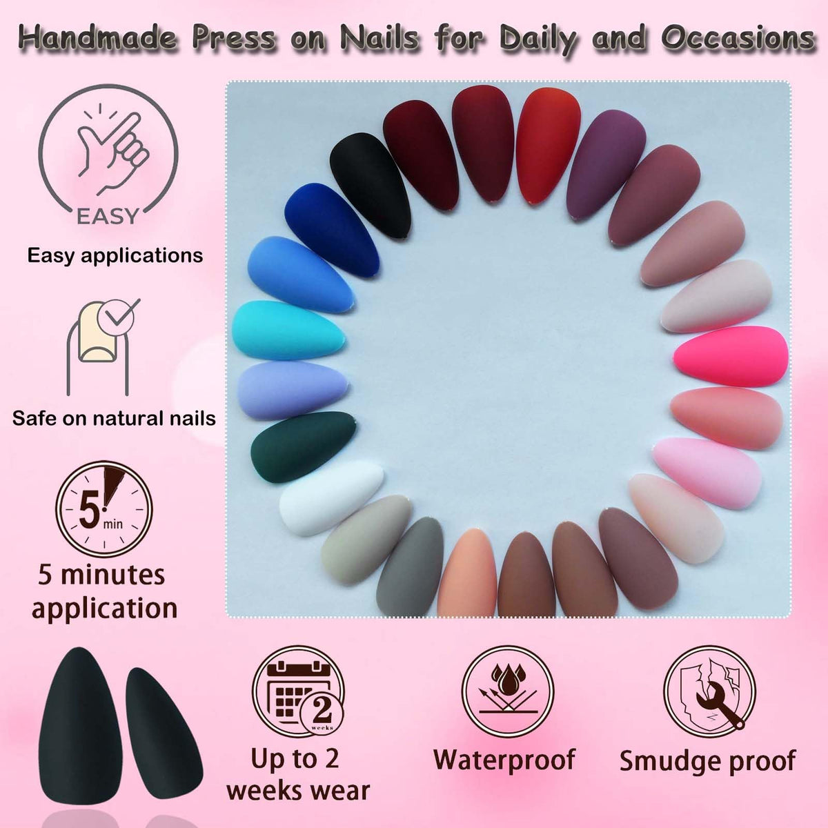 Application of LoveOurHome Almond Press on Nails on fingers