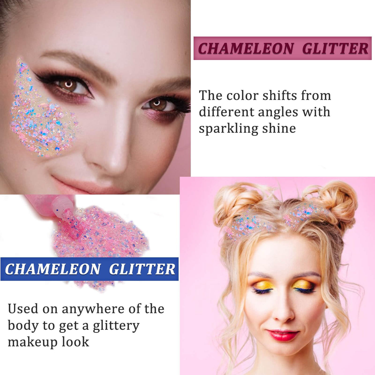 Application of MEICOLY Chameleon Body Glitter on skin