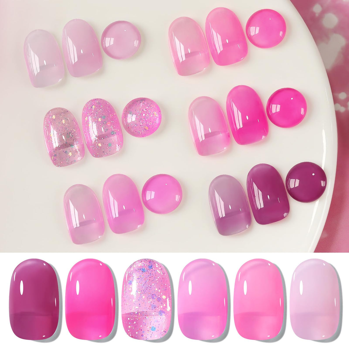 Application of milky translucent pink gel nail polish