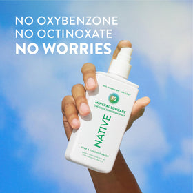 Application of Native Mineral Sunscreen Spray on skin