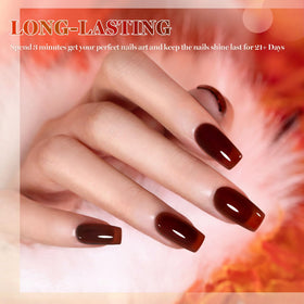 Application of RARJSM Cherry Red Jelly Gel Nail Polish on nails