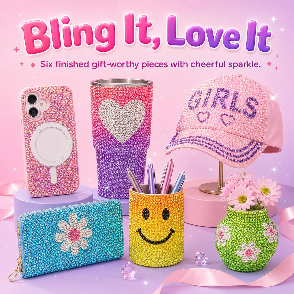 Application of rhinestones on a phone case