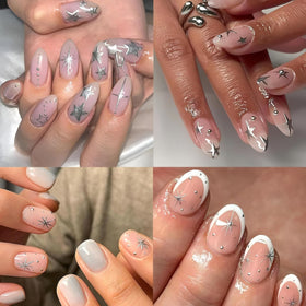 Application of SPLOCUDU silver nail stickers on acrylic nails