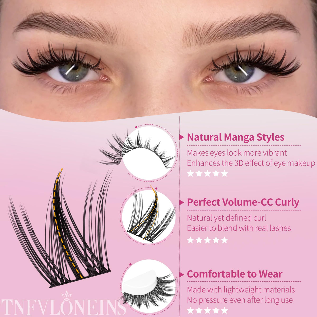 Application of TNFVLONEINS Wispy Lash Clusters with tweezers