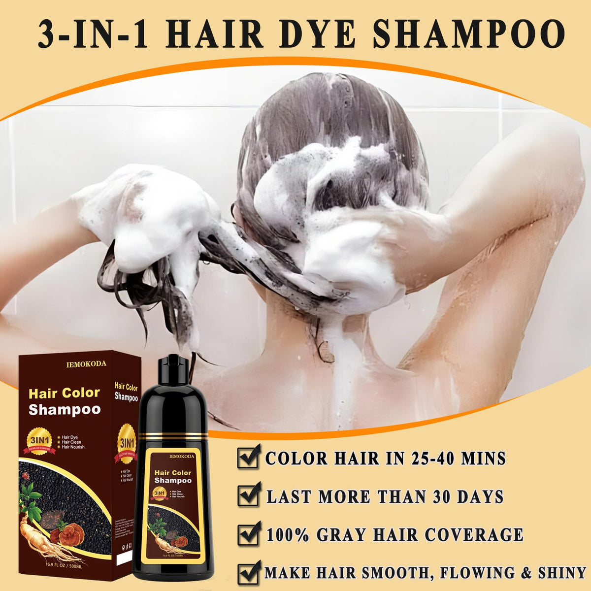 Application of TYAYW Deep Wine Red Hair Dye Shampoo on dry hair