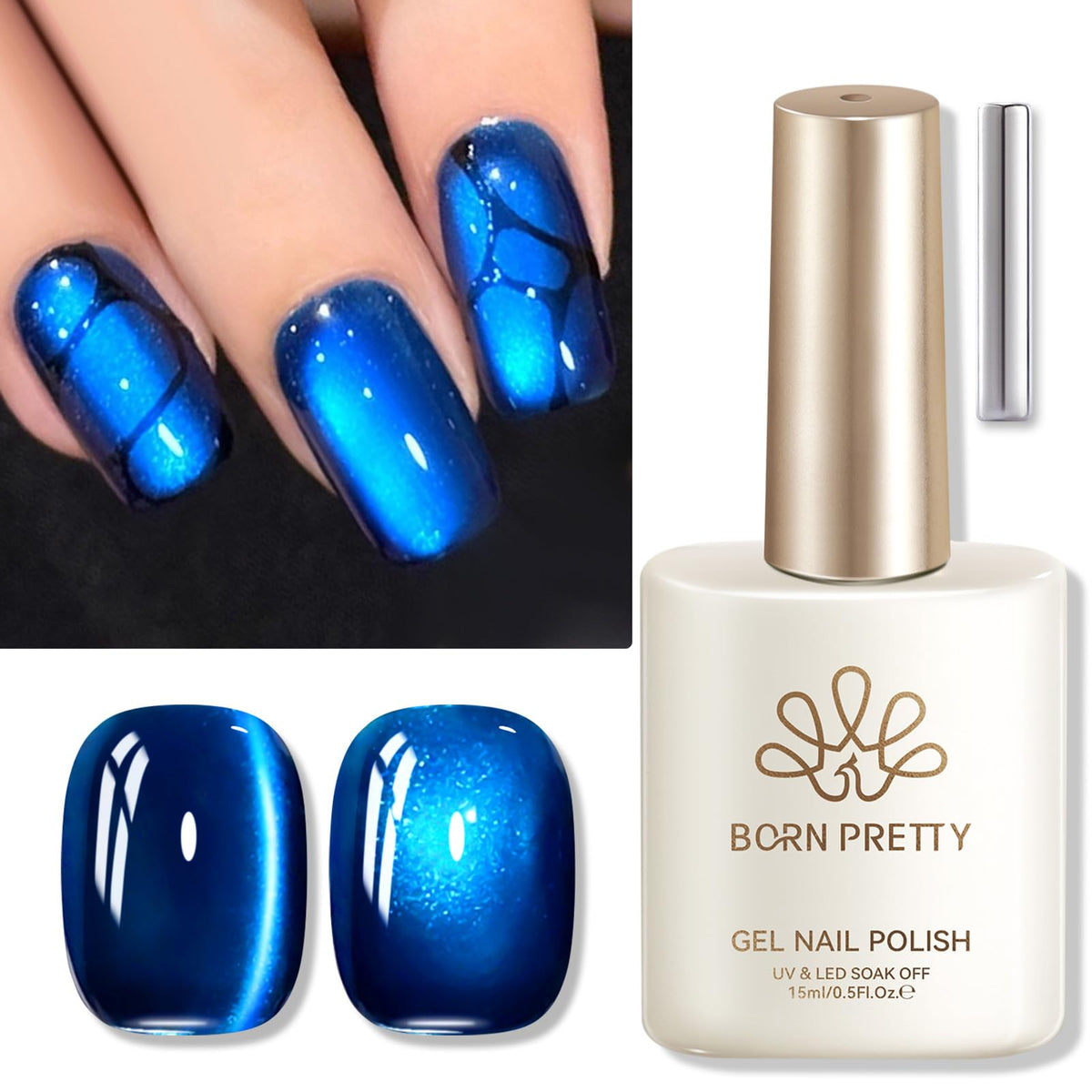Application process of Born Pretty Royal Blue Cat Magnetic Eye Gel Nail Polish
