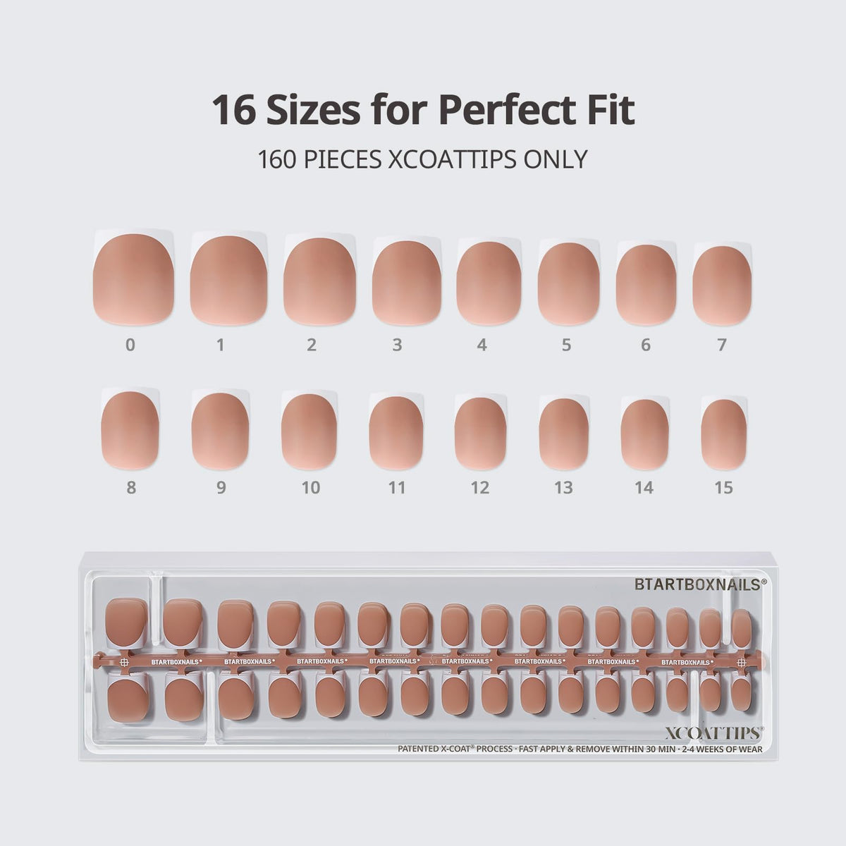Application process of BTArtboxnails White French Tip Press On Nails XS Square Brown