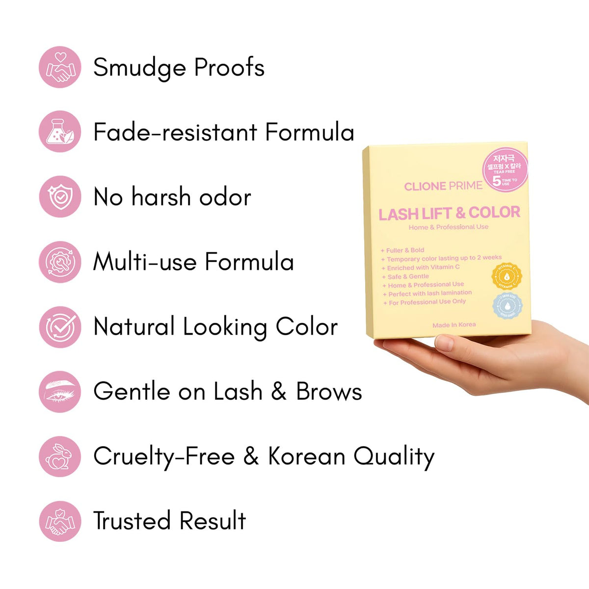 Application process of CLIONE Lash Lift and Colour Kit on lashes