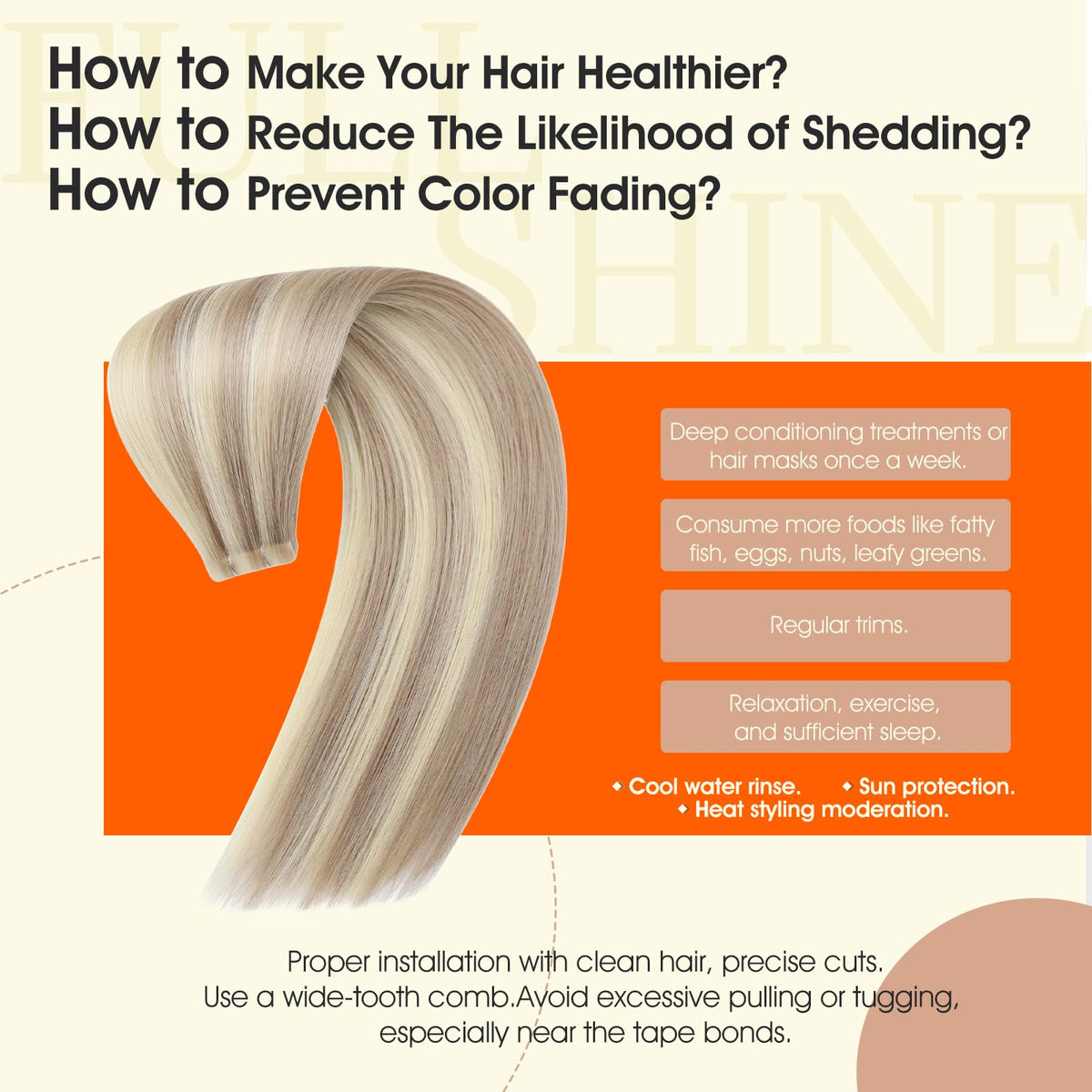 Application process of Full Shine Tape in Hair Extensions