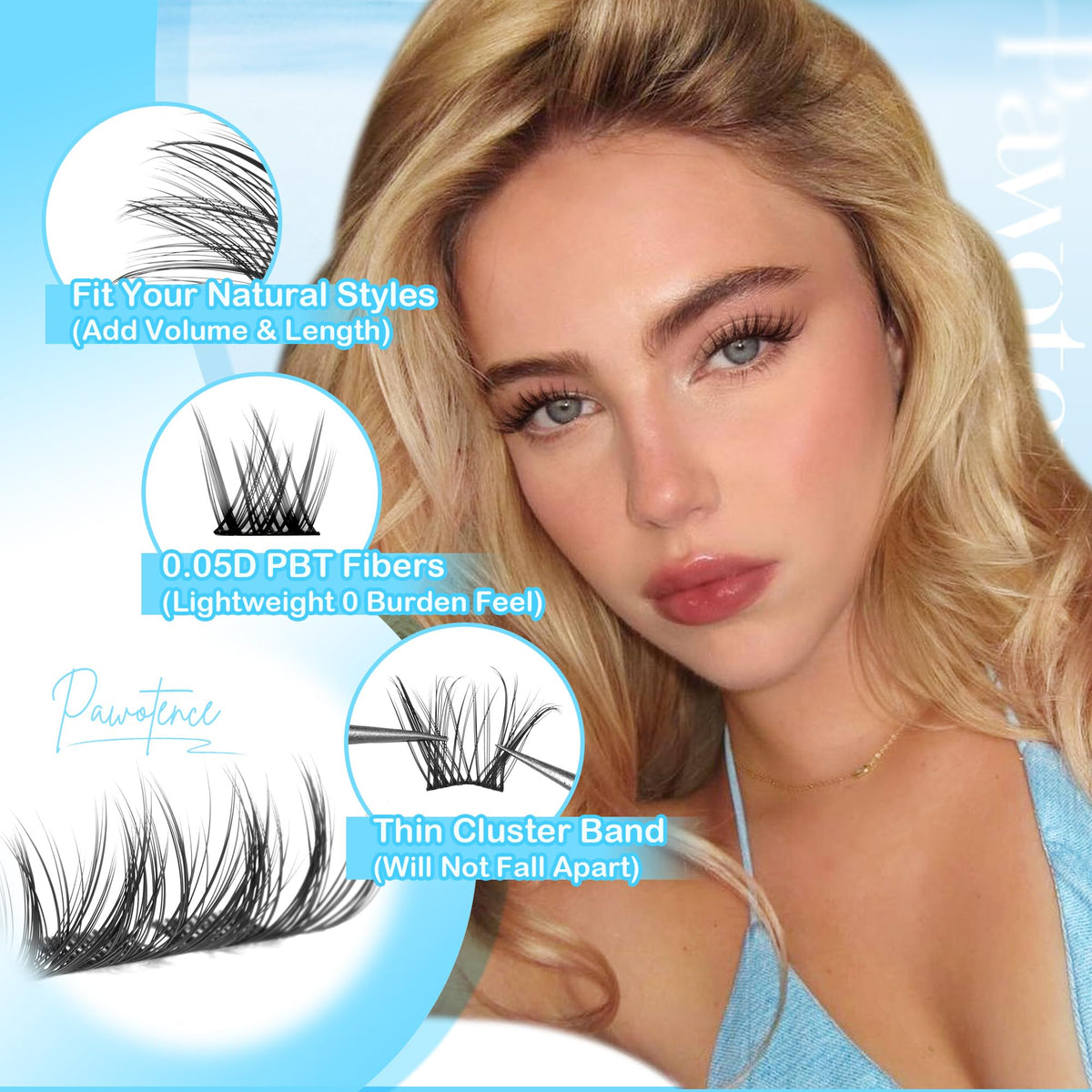Application process of Pawotence lash clusters with tweezers