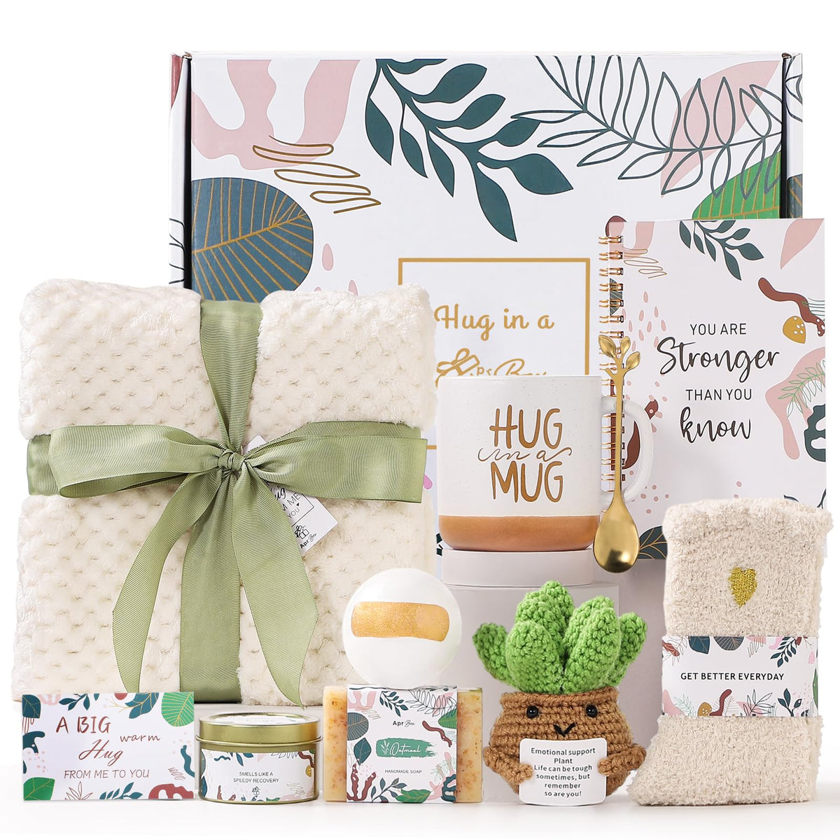 APRBOX Get Well Soon Gift Basket front view with all items displayed