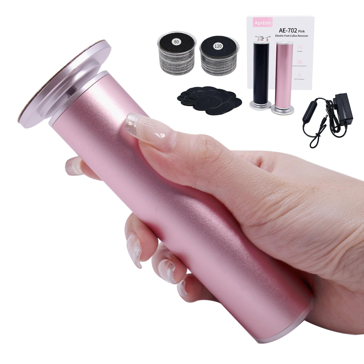 APRELM Electric Foot Callus Remover front view with sandpaper discs